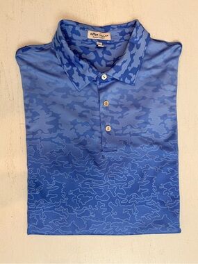 Peter Millar EUC Blue Patterned Men's Polo Shirt, summer comfort, XL